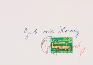 Joseph Beuys - gib mir Honig, 1973, offset on cardstock, stamps reproduced