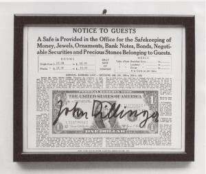 Joseph Beuys - Notice to Guests, 1974, offset with dollar bill, inscribed; in frame
