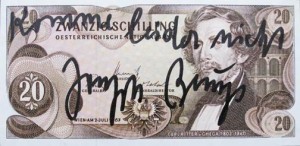 Joseph Beuys - Schilling, 1979, banknote with handwritten text