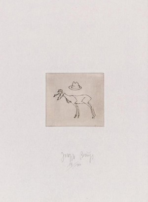 Joseph Beuys - Suite Zirkulationszeit: Hirsch und Hut, 1982, etching and drypoint on white wove