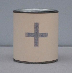 Joseph Beuys - Wirtschaftswert Schleuderhonig, 1979, tin can containing honey, with handwritten addition; stamped in blue (Bluecross)