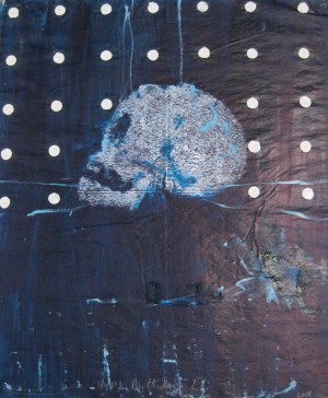 Damien Hirst - Half Skull at Rest, 2008, oil on newspaper