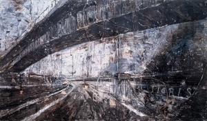 Anselm Kiefer - Zweistromland - The High Priestess, 1985-87, mixed media on two canvas panels with applied wire and metal object