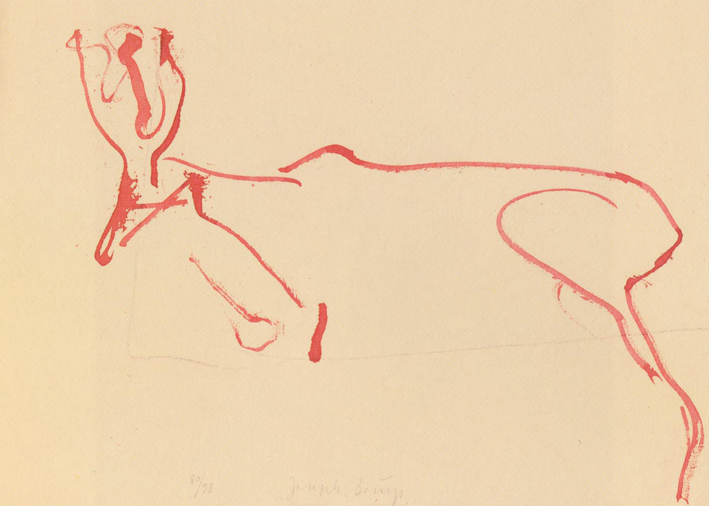 Joseph Beuys - ohne Titel, aus dem Portfolio Spur I, 1974, lithograph on grayish-green Zerkall paper