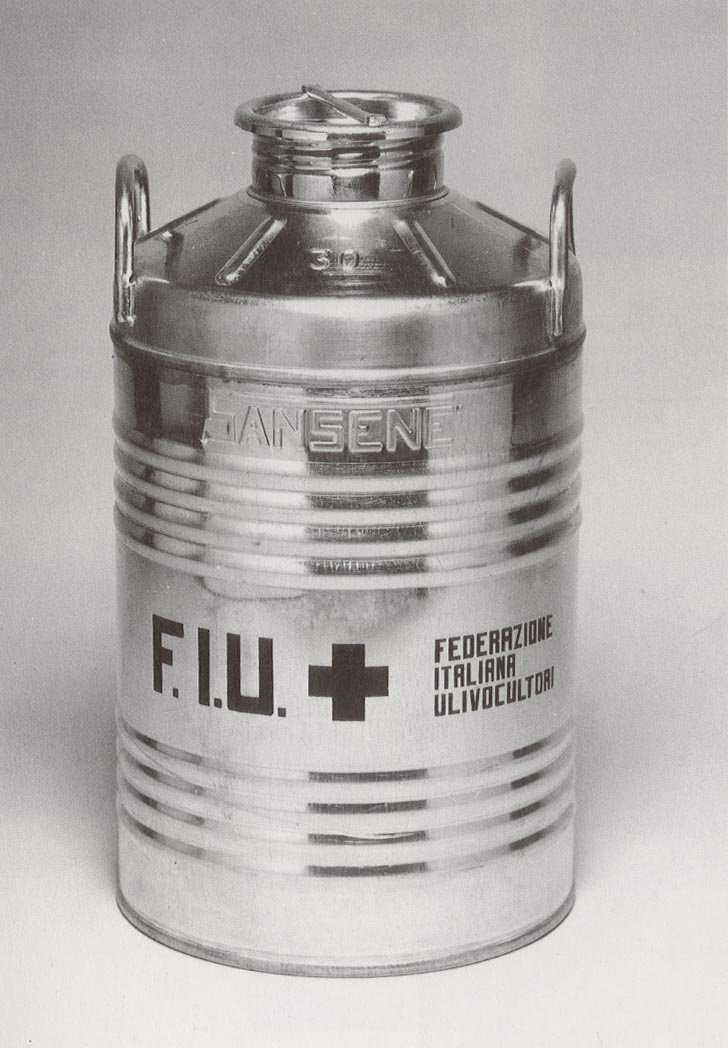 Joseph Beuys - Ölkanne F.I.U., 1980, metal can containing a small amount of olive oil, stamped
