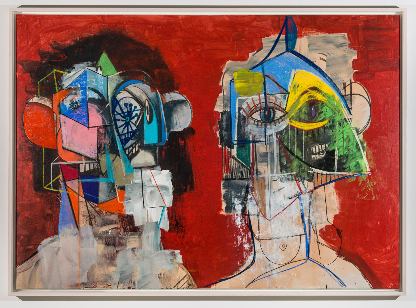 George Condo - Double Heads on Red, 2014, acrylic, charcoal, pastel on linen