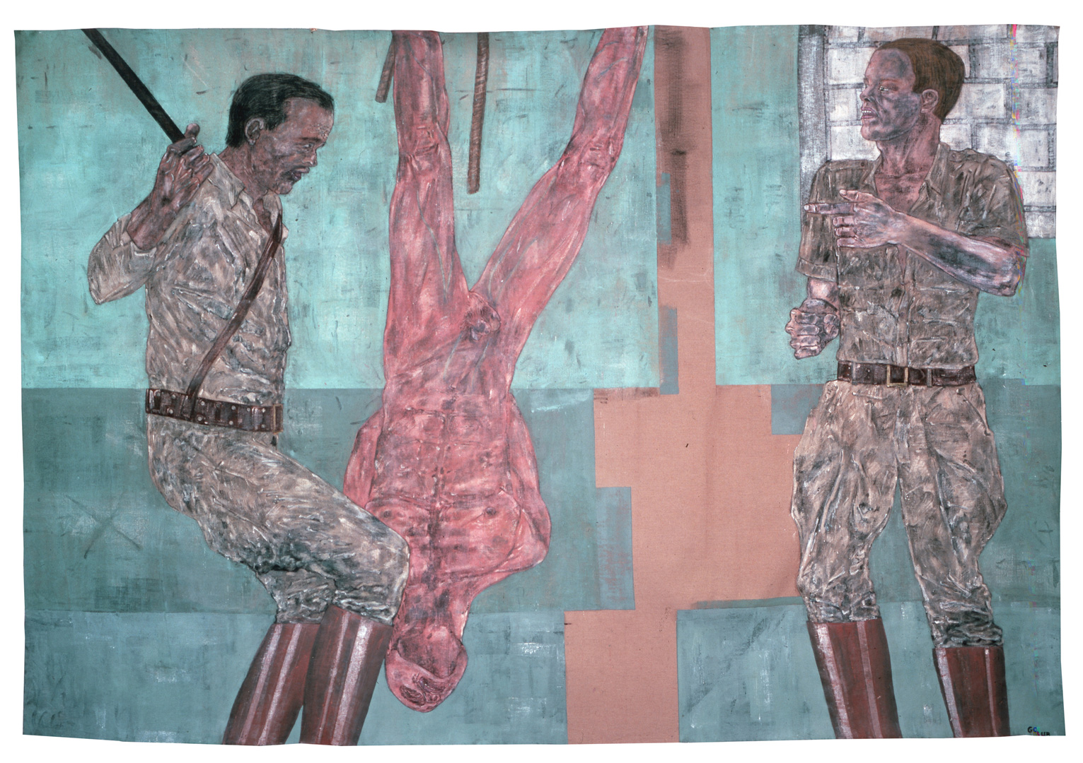 Leon Golub - Interrogation I, 1980-81, acrylic on linen