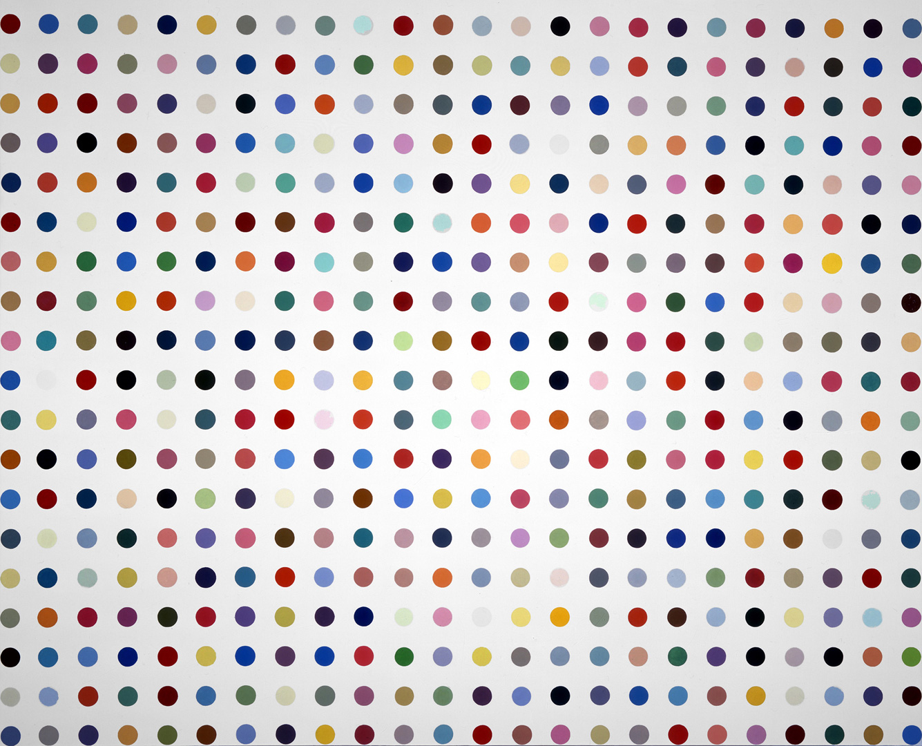 A white canvas covered in an even grid of small colored spots