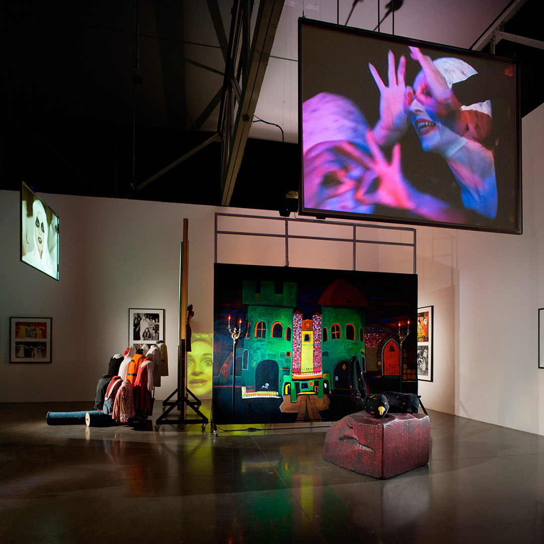 Mike Kelley - Extracurricular Activity Projective Reconstructions #10, 21, 24 (Gym Interior), 2004-2005, mixed media with video projection and photographs