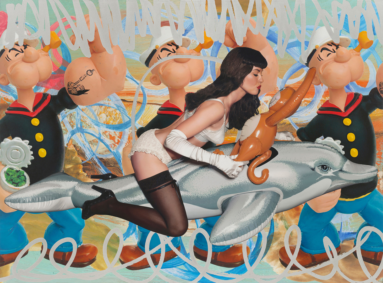 Jeff Koons - Girl with Dolphin and Monkey Triple Popeye (Seascape), 2010, oil on canvas