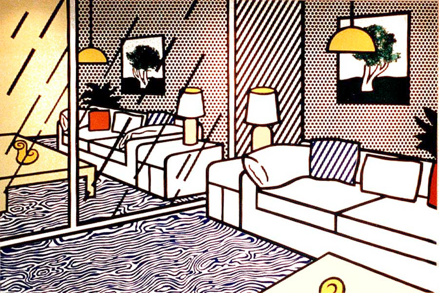 Roy Lichtenstein - Wallpaper with Blue Floor Interior, 1992, 36-color screenprint on five panels