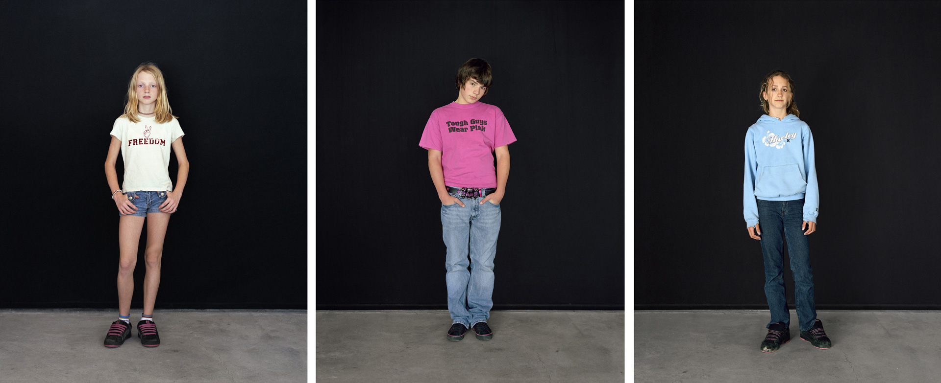 Sharon Lockhart - Pine Flat Portrait Studio, Becky, Damien, Katie, 2005, three framed chromogenic prints