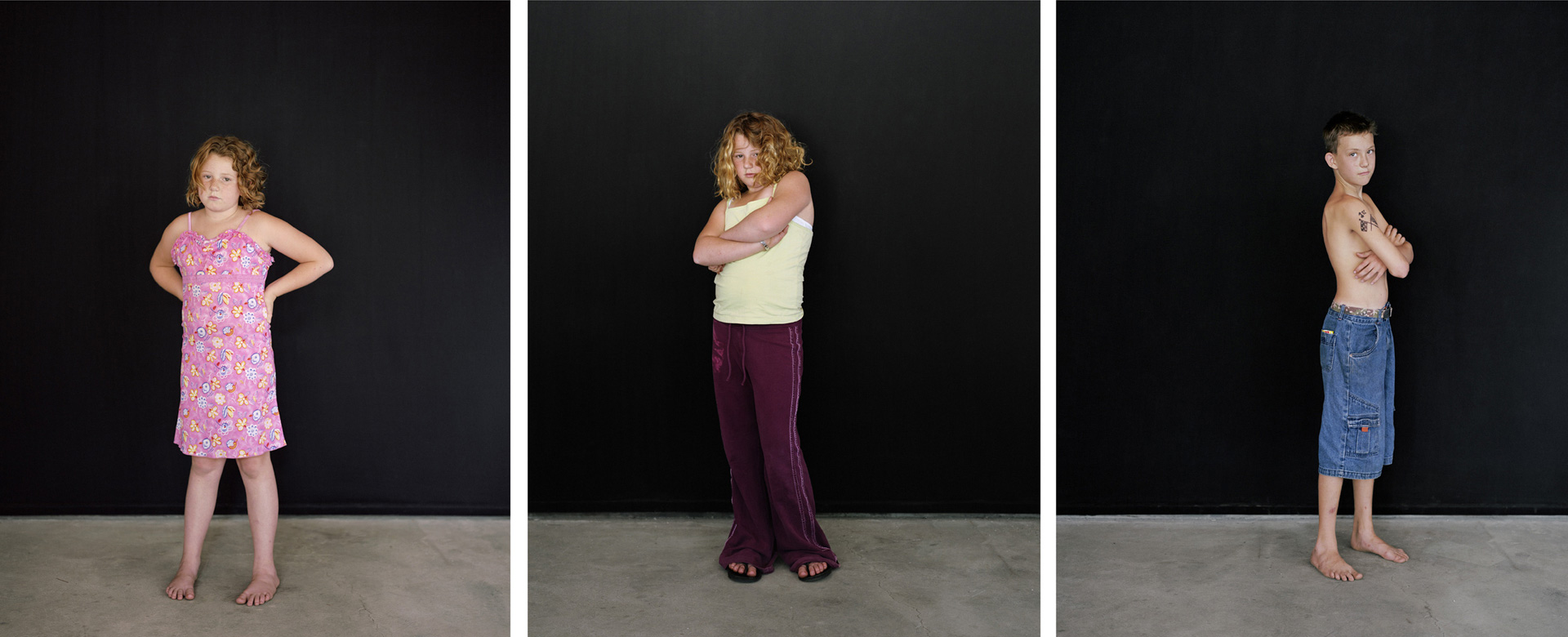Sharon Lockhart - Pine Flat Portrait Studio, Sarah, Sarah, Mikey, 2005, three framed chromogenic prints