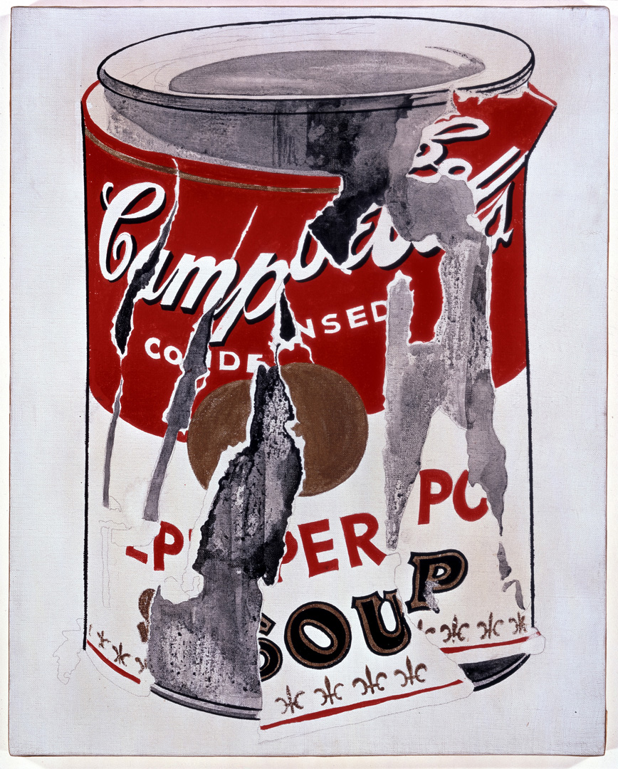 Andy Warhol - Small Torn Campbell's Soup Can (Pepper Pot), 1962, casein, gold paint, and graphite on linen