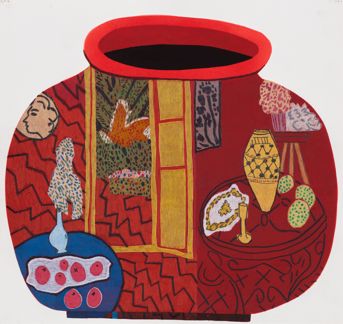 Jonas Wood - Matisse Pot 7, 2016, acrylic, colored pencil and ink on paper