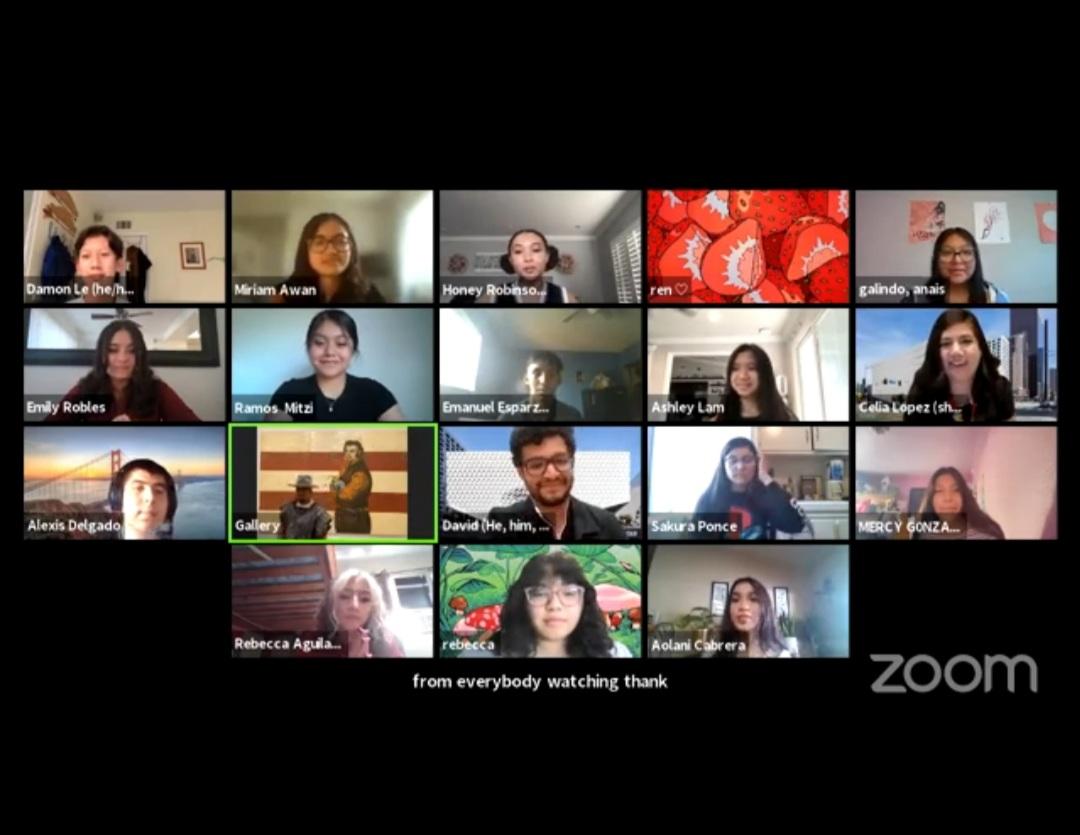 screenshot of Zoom showing students and a facilitator