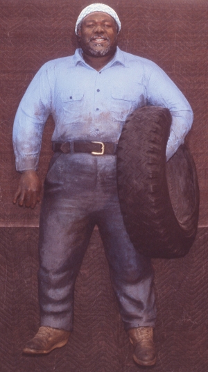 John Ahearn - Pedro with Tire, 1984, painted cast plaster