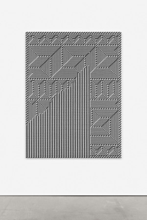 Tauba Auerbach - Shadow Weave - Chiral Fret Wave, 2015, woven canvas on wooden stretcher