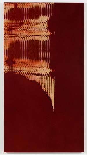 Tauba Auerbach - Shadow Weave - Chiral Fret Wave, 2015, woven canvas on wooden stretcher