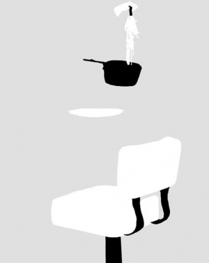 John Baldessari - Sediment (Part Two): Hand, Ladle, Spaghetti, Pot, Plate and Chair, 2010