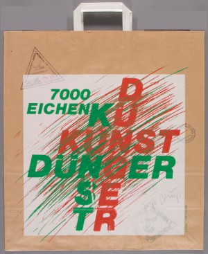Joseph Beuys - 7000-Eichen-Tüte, 1982, paper shopping bag, with several stamps