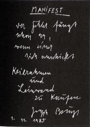 Joseph Beuys - 9 Postkarten: Manifest (9 Postcards: Manifesto), 1985, offset on cardstock, stamps reproduced