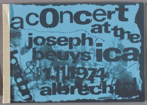 Joseph Beuys - A Concert at the ICA, 1975, long-playing record by Albrecht D. and Joseph Beuys; silkscreen sleeve and supplementary booklet