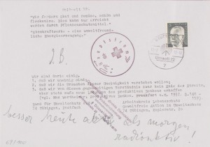 Joseph Beuys - besser heute aktiv (Better Active Today), 1972, flyer, with handwritten text, stamped