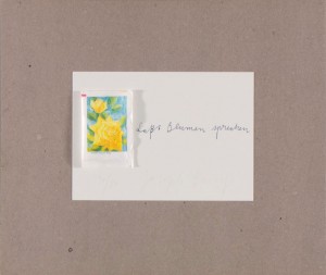 Joseph Beuys - Blumenzucker, 1974, postcard mounted on gray cardboard with attached sugar envelope