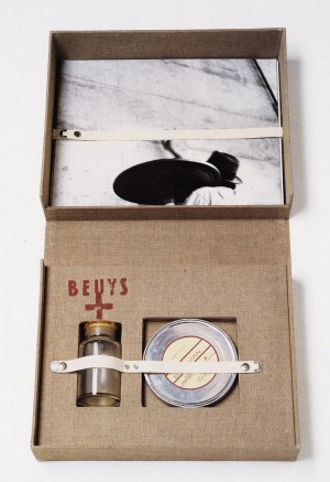 Joseph Beuys - Celtic + ~~~~, 1971, film (super 8); ten photographs, bottle with gelatin, beeswax in cloth covered box, stamped with brown paint (Browncross