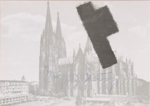Joseph Beuys - Das halbe Filzkreuz über Köln, 1974, offset on cardstock, stamps reproduced