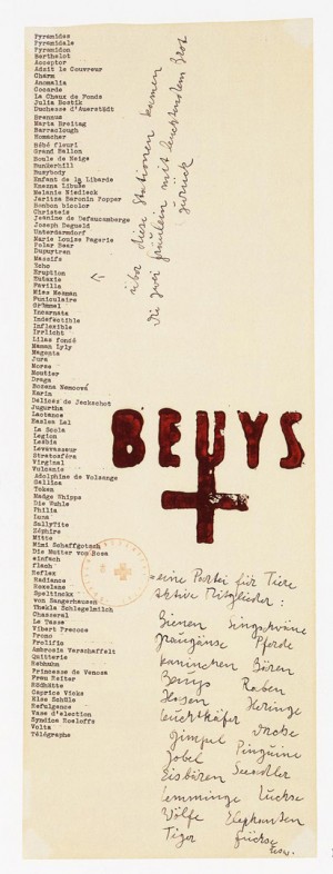 Joseph Beuys - eine Partei für Tiere (A Party for Animals), 1969, offset and handwritten text on paper, stamped with oil paint (Browncross) and round stamp