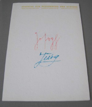 Joseph Beuys - Filzbriefe, 1974, five pieces of white felt with printed letterhead and inscription by Jürg Brodmann and Joseph Beuys