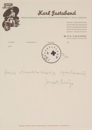 Joseph Beuys - Freier Demokratischer Sozialismus, 1971, writing paper with printed letterhead and handwritten text