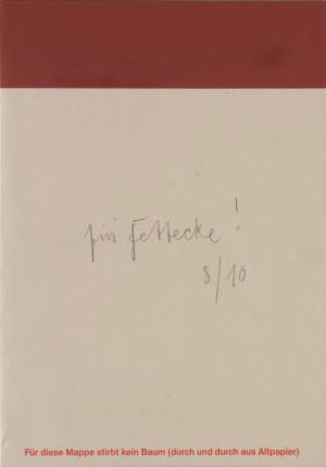 Joseph Beuys - für Fettecke!, 1984, filing folder with silkscreen and handwritten addition, containing butter wrapper