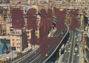 Joseph Beuys - Genova, 1976, postcard, silkscreen overprint in brown with pencil