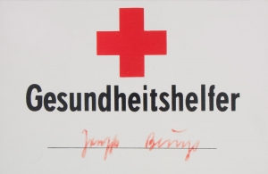 Joseph Beuys - Gesundheitshelfer, 1979, plastic sign with handwritten addition