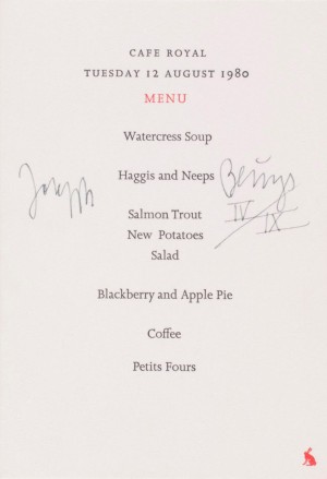 Joseph Beuys - Hasenmenu, 1980, printed menu