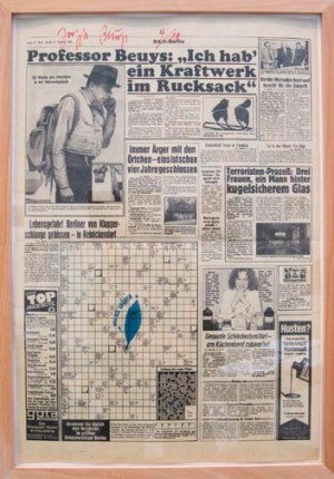 Joseph Beuys - Ich hab&#039; ein Kraftwerk im Rucksack, 1981, newspaper page, stamped