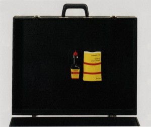 Joseph Beuys - ich kenne kein Weekend (I Know No Weekend), 1971-72, sauce bottle and book by Kant, Kritik der reinen Vernunft (Critique of Pure Reason), mounted in briefcase