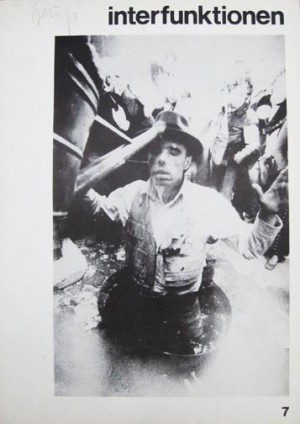 Joseph Beuys - in interfunktionen 7, 1971, offset with handwritten text, stamped in blue (Bluecross) on page 29 of the publication; magazine
