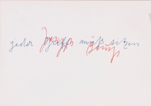 Joseph Beuys - jerder Griff muß sitzen, 1973, offset on cardstock, stamps reproduced
