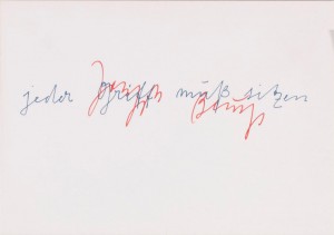 Joseph Beuys - jeder Griff muß sitzen, 1973, offset on cardstock, stamps reproduced