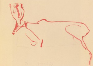 Joseph Beuys - ohne Titel, aus dem Portfolio Spur I (Untitled, from the Portfolio Trace I (nine lithographs)), 1974, lithograph on grayish-green Zerkall paper