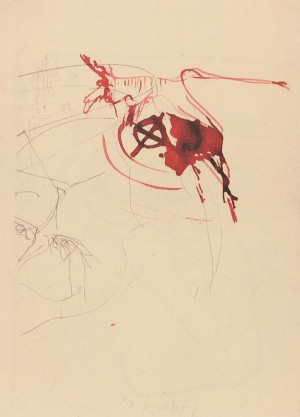 Joseph Beuys - ohne Titel, aus dem Portfolio Spur I (Untitled, from the Portfolio Trace I (nine lithographs)), 1974, lithograph on grayish-green Zerkall paper