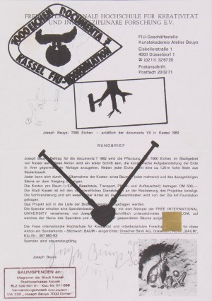 Joseph Beuys - Rundbrief F.I.U (F.I.U. Mailing), 1982, printed letter, stamped, with gold paint