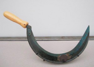 Joseph Beuys - Sichel 2. Version (Sickle 2nd Version), 1985, sickle with magnet, with handwritten addition, stamped
