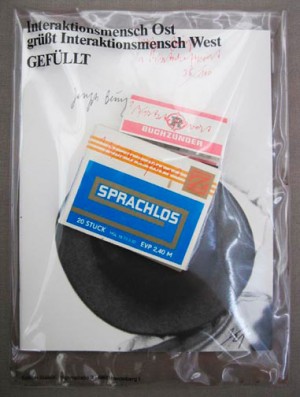 Joseph Beuys - Sprachlos (Speechless), 1982, exhibition catalogue, Sprachlos cigarillo package, and matches, all with handwritten addition; in printed transparent plastic envelope