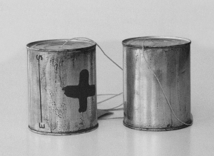 Joseph Beuys - Telephon S-----------------E (Telephone T-----------------Я), 1974, two tin cans, one with brown paint (Browncross); string, label
