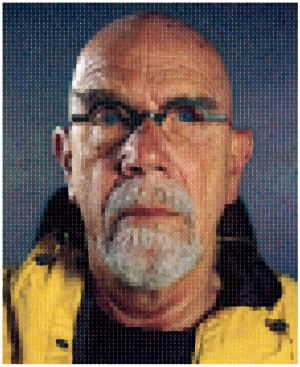 Chuck Close - Self-Portrait (Yellow Raincoat), 2013, archival watercolor pigment print (90?) on Hahnemühle rag paper